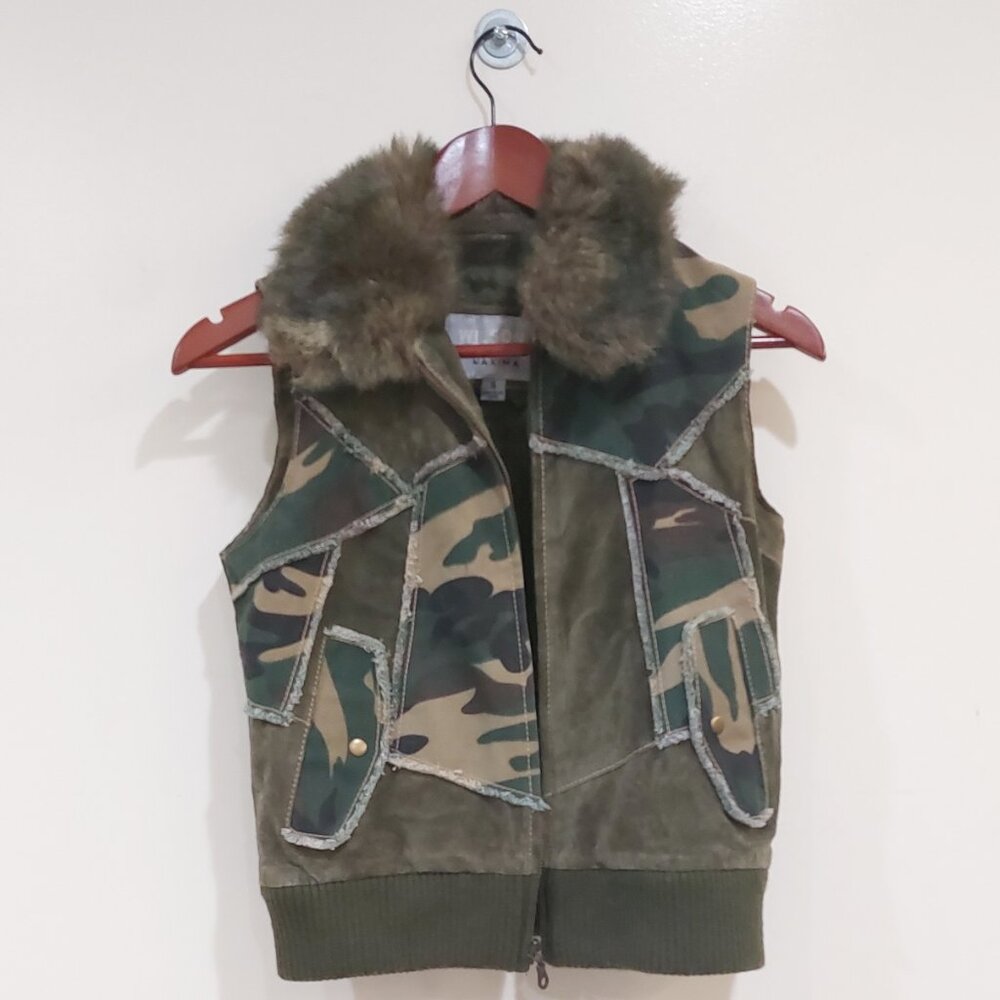 💋BOHO CHIC💋 Stunning Y2K VTG Camo Distressed Genuine Leather Vest - Picture 4 of 16